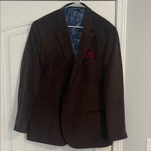 Men's Brown Blazer. Suede feeling. Color is dark brown. From Men’s Wearhouse.